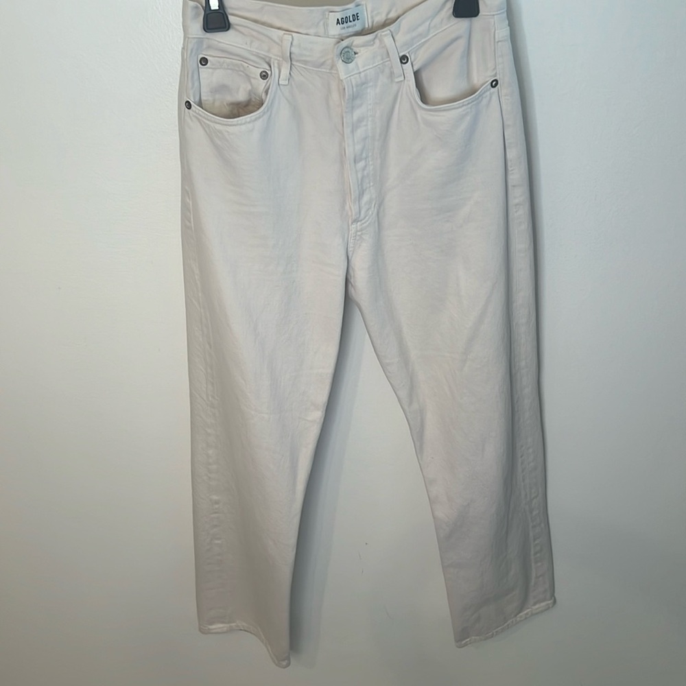 Agolde 90's pant high rise button fly cream straight denim jeans size 28